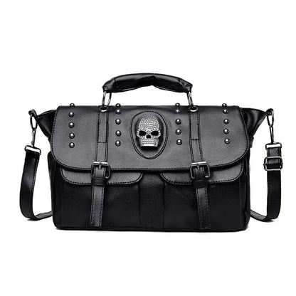 Black Crystal Skull Flap Hand Bag