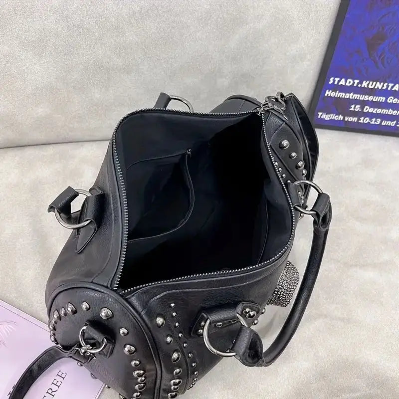Black Rhinestone Skull Studded Satchel