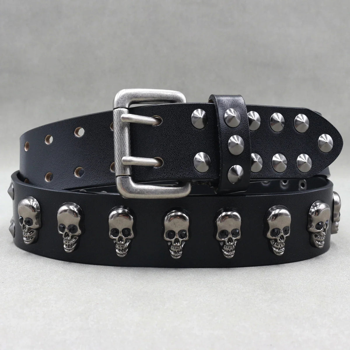 Men's Skull Leather Belt Black - alternate studio view (4 of 4)