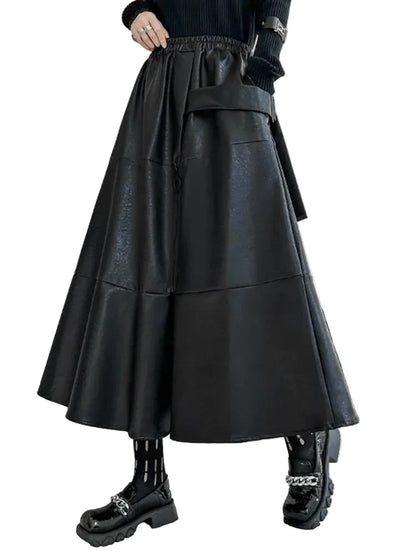 Black Flared Midi Skirt