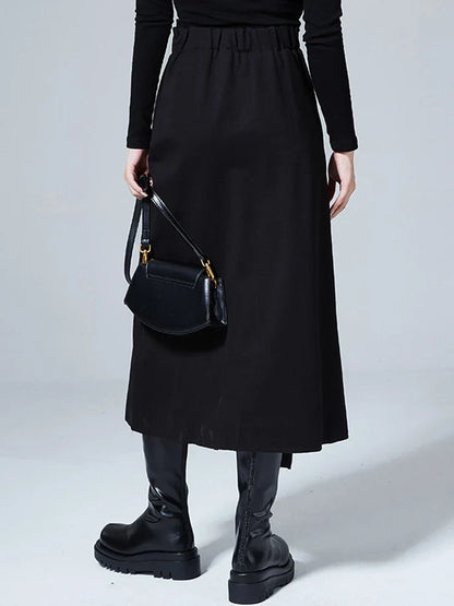 Black Triple-Zip Split Midi Skirt