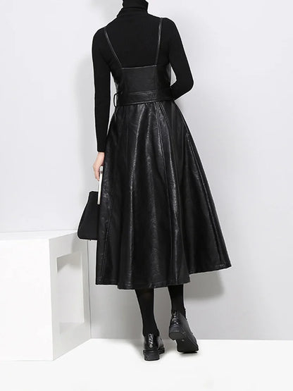 Long Leather Black Dress