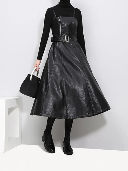 Long Leather Black Dress