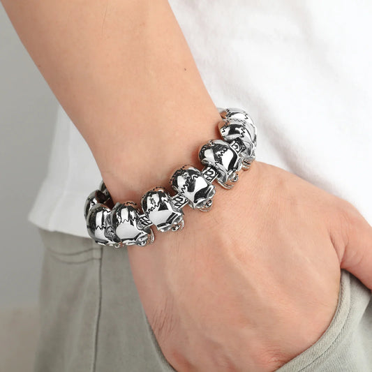 Silver Skull Link Bracelet