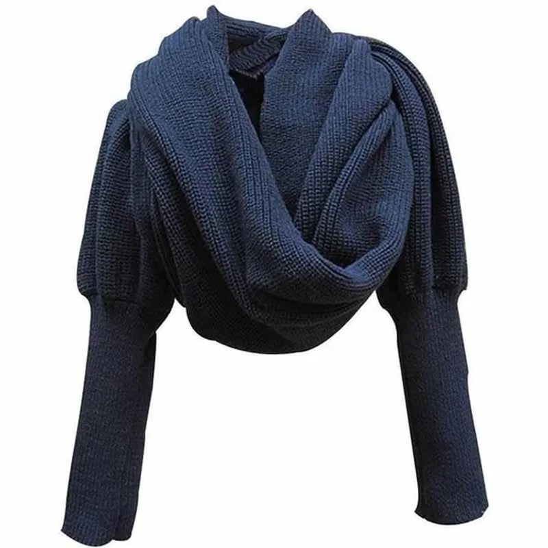 Women's Navy Ribbed Knit Sleeve Wrap - front studio view (1 of 3)