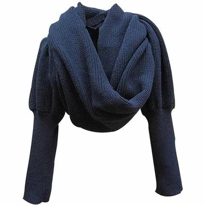 Women's Navy Ribbed Knit Sleeve Wrap - front studio view (1 of 3)