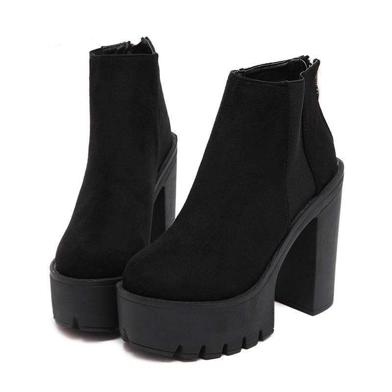 Women's Black Suede Chelsea Platform Ankle Boots - front studio view (1 of 6)
