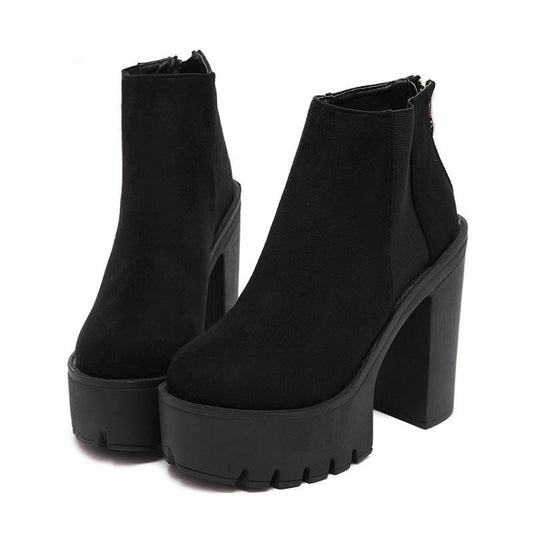 Women's Black Suede Chelsea Platform Ankle Boots - front studio view (1 of 6)