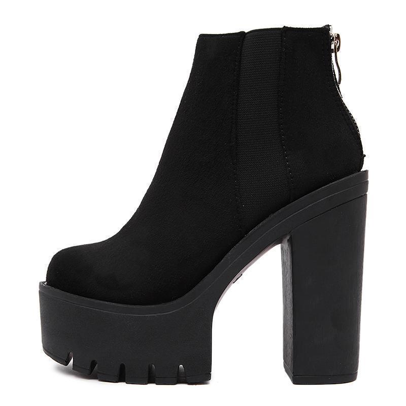 Black Suede Chelsea Platform Ankle Boots