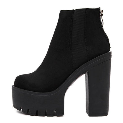 Black Suede Chelsea Platform Ankle Boots