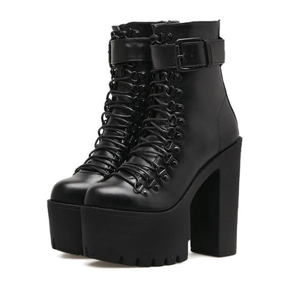 Women's Black Platform Lace-Up Ankle Boots - front studio view (1 of 4)
