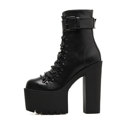 Black Platform Lace-Up Ankle Boots