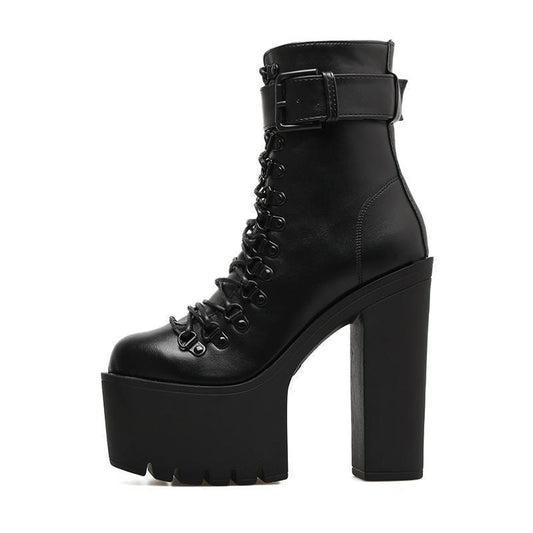 Black Platform Lace-Up Ankle Boots