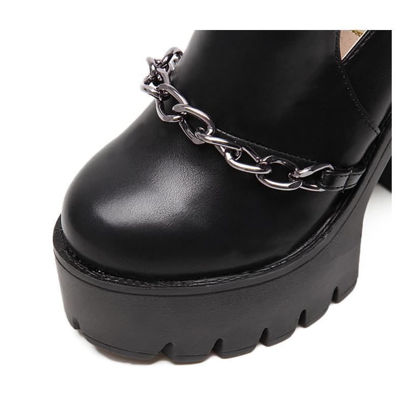 Black Chain Cutout Platform Ankle Boots