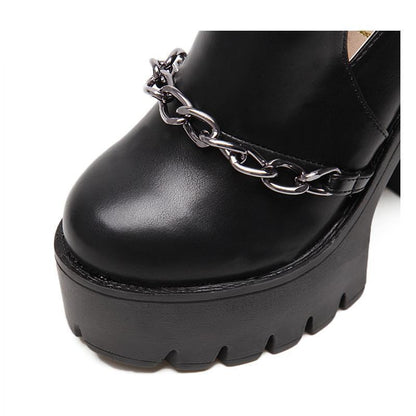 Black Chain Cutout Platform Ankle Boots