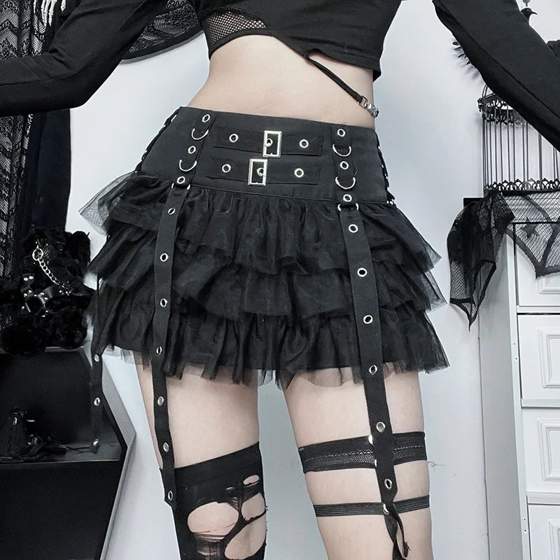Women's Black Tulle Harness Mini Skirt - primary photo, shown with a person (1 of 3)