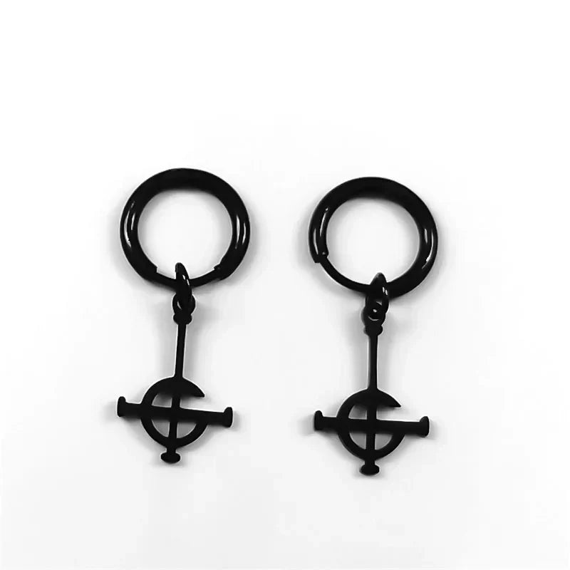 Women's Black Inverted Cross Hoop Earrings - front studio view (1 of 2)