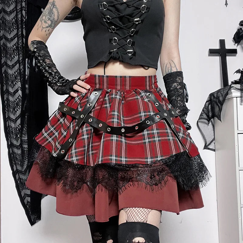 Women's Mini Plaid Skirt - alternate view, shown with a person (2 of 4)