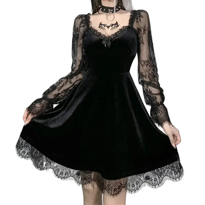Women's Black Velvet Lace-Sleeve Mini Dress - primary lifestyle photo (1 of 4)