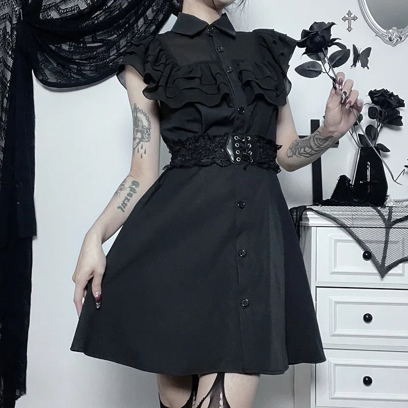 Women's Black Ruffle Mesh Shirt Mini Dress - primary lifestyle photo (1 of 2)