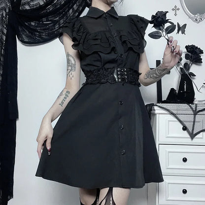 Women's Black Ruffle Mesh Shirt Mini Dress - primary lifestyle photo (1 of 2)