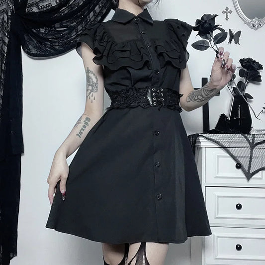 Women's Black Ruffle Mesh Shirt Mini Dress - primary lifestyle photo (1 of 2)