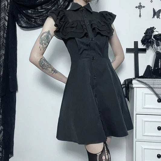 Black Ruffle Mesh Mini Dress