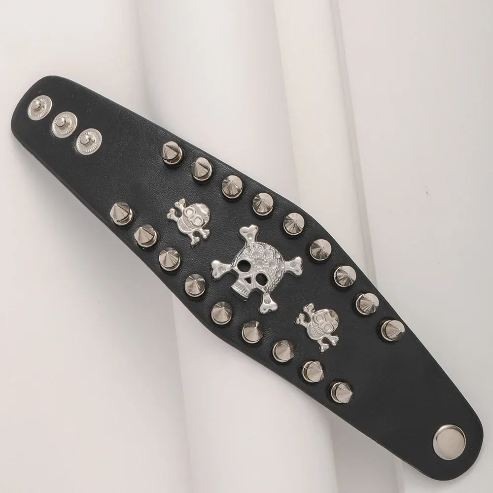 Black Spiked Skull Cuff Bracelet