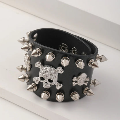 Black Spiked Skull Cuff Bracelet