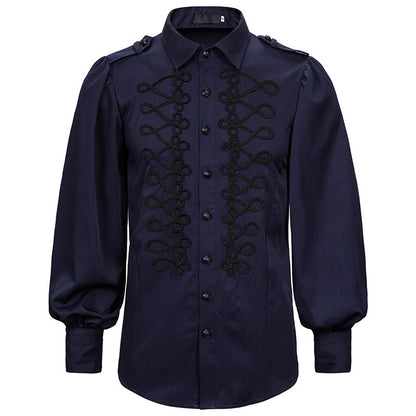 Men's Black Red Blue Frogged Bishop Shirt - alternate studio view (6 of 7)