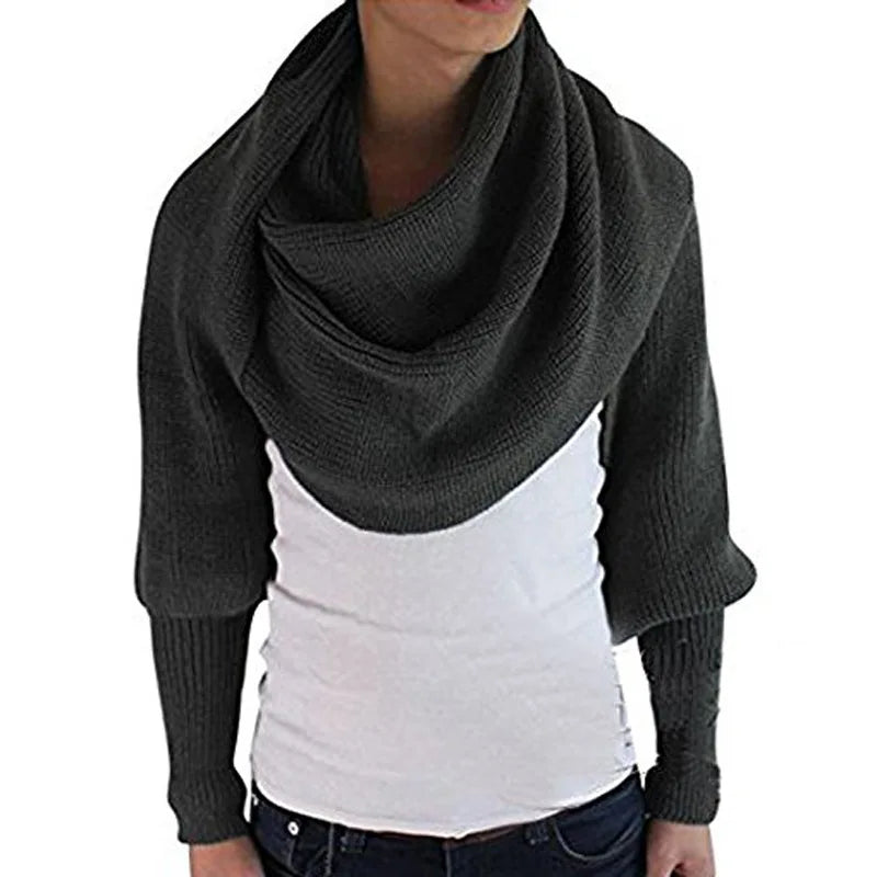 Navy Ribbed Knit Sleeve Wrap Jacket