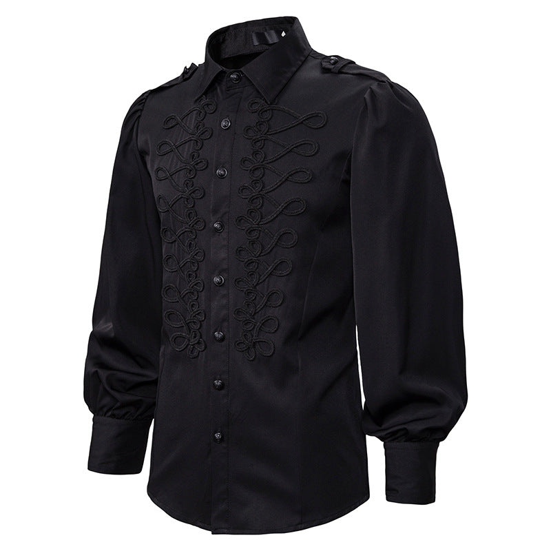 Black Red Blue Frogged Bishop Shirt