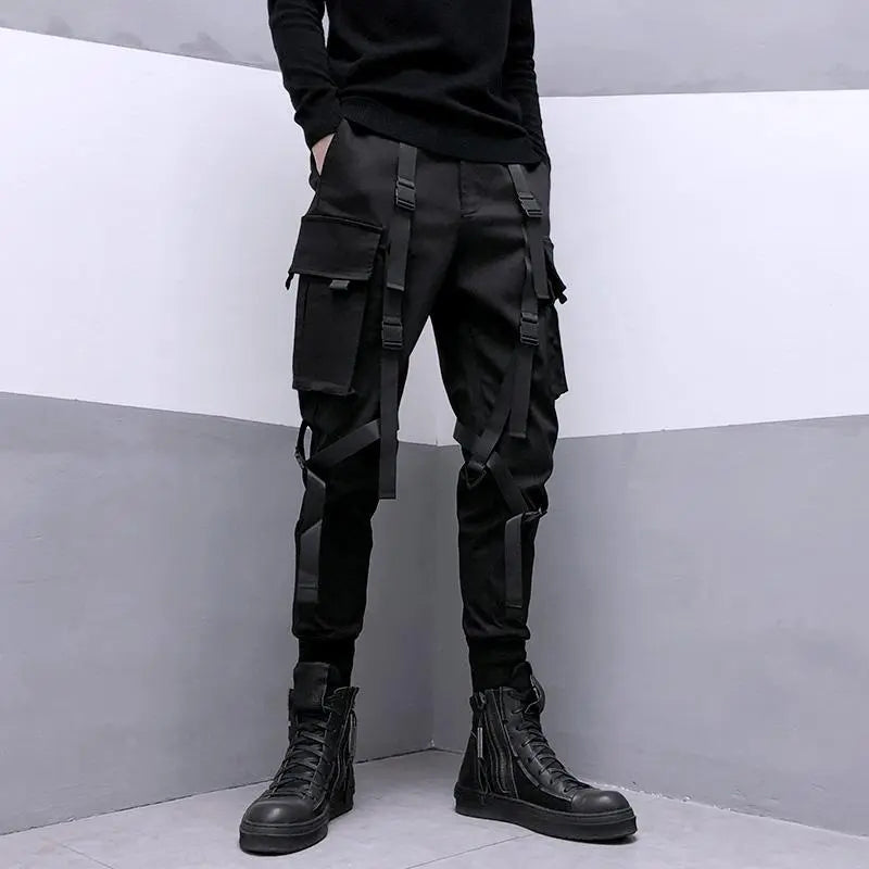 Men's Black Multi-Strap Tapered Cargo Joggers - primary lifestyle photo (1 of 3)