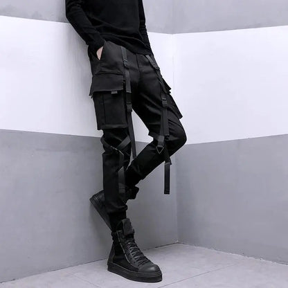 Black Multi-Strap Tapered Cargo Joggers