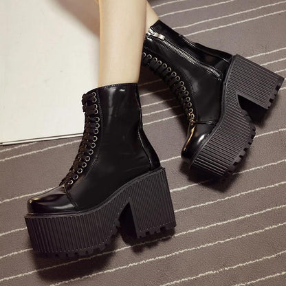 Shiny Stompers Lace-Up Boots