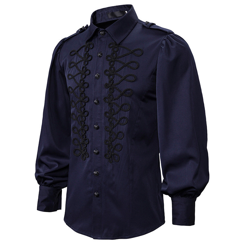 Black Red Blue Frogged Bishop Shirt