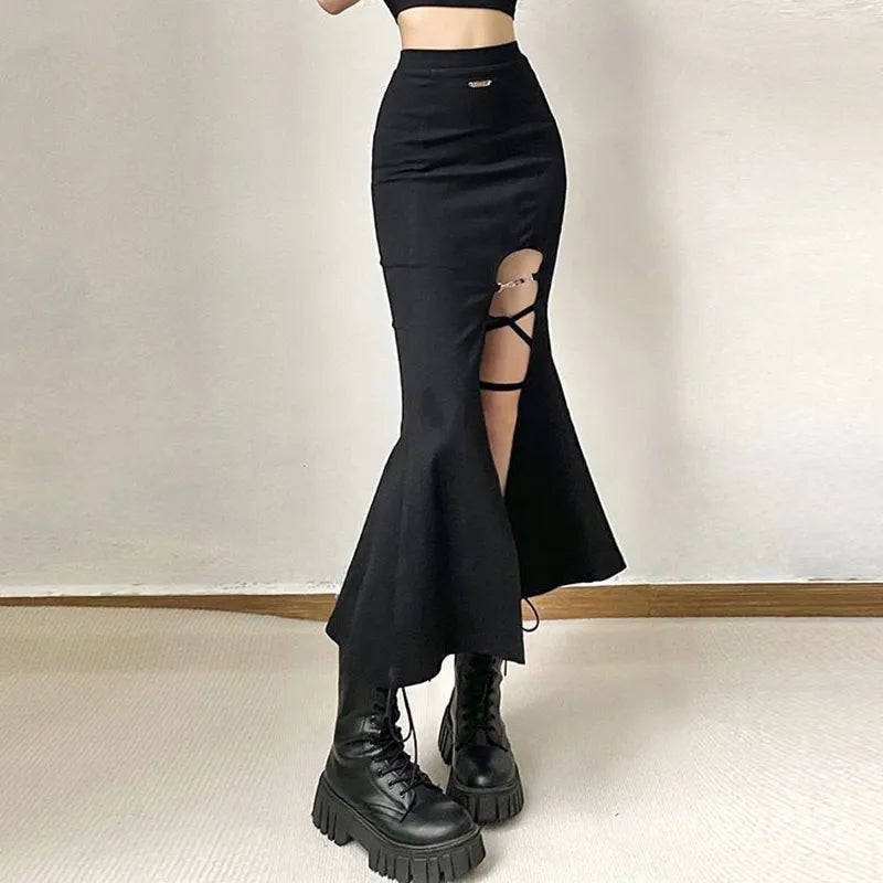 High Waist Skirt - alternate view, shown with a person (3 of 3)