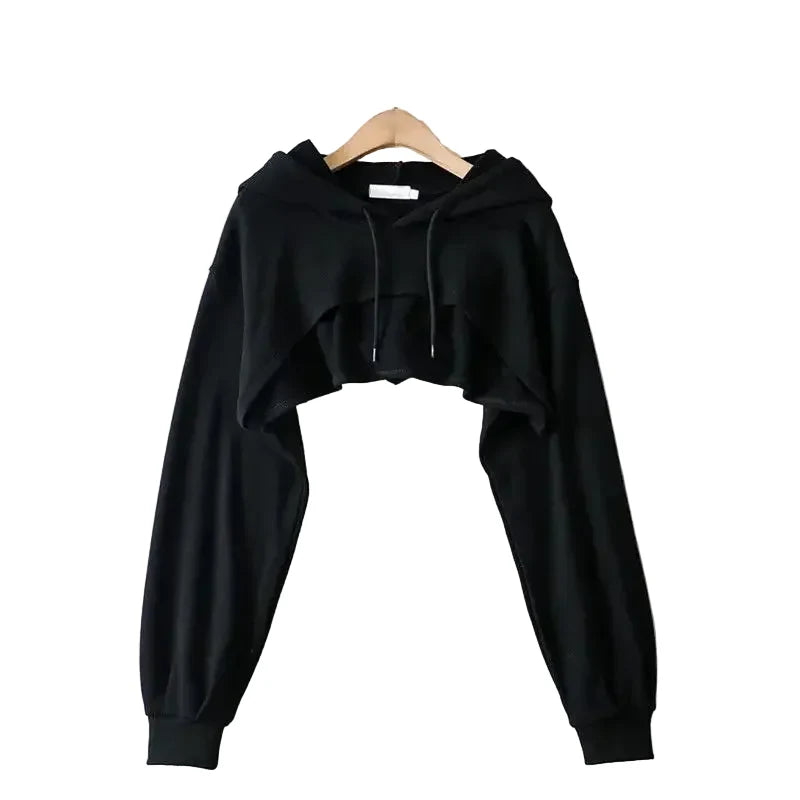 Women's Black Extreme-Crop Drawstring Hoodie - front studio view (1 of 2)