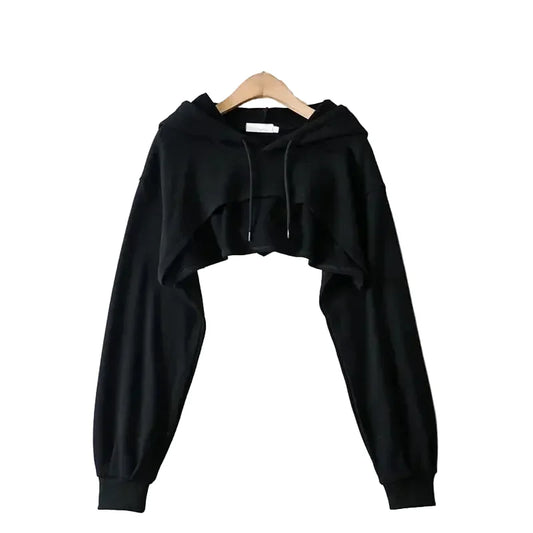 Women's Black Extreme-Crop Drawstring Hoodie - front studio view (1 of 2)