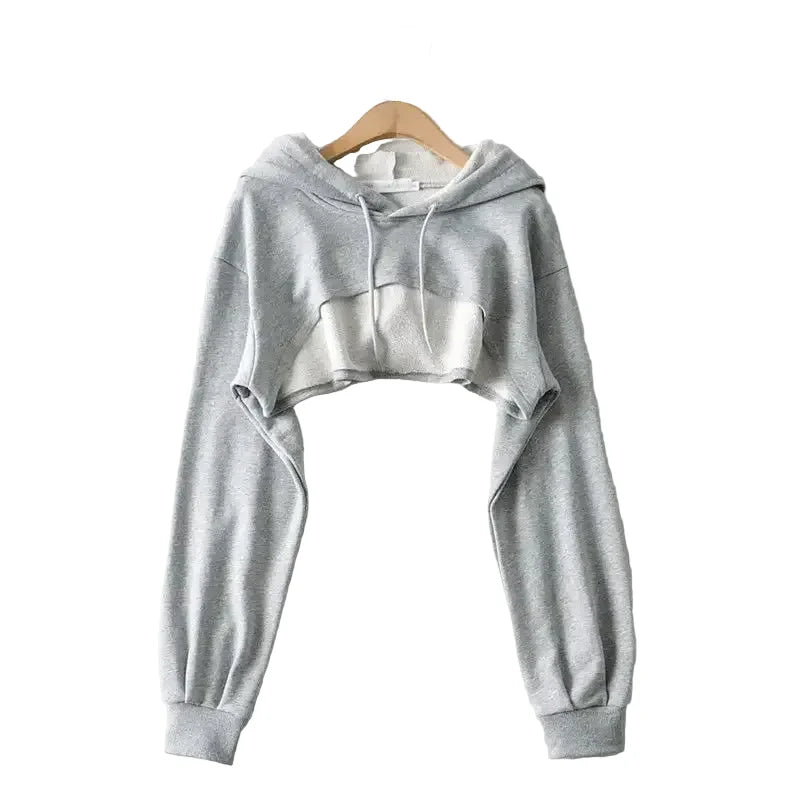 Women's Black Extreme-Crop Drawstring Hoodie - alternate studio view (2 of 2)