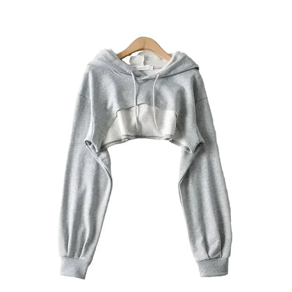 Women's Black Extreme-Crop Drawstring Hoodie - alternate studio view (2 of 2)