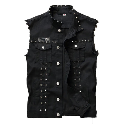 Denim Punk Vest - front studio view (1 of 2)