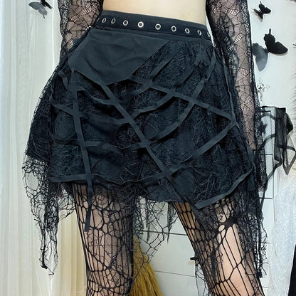 Black Spiderweb Mesh Mini Skirt