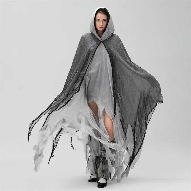 Women's Ripped Hooded Cape Black - alternate studio view (4 of 6)
