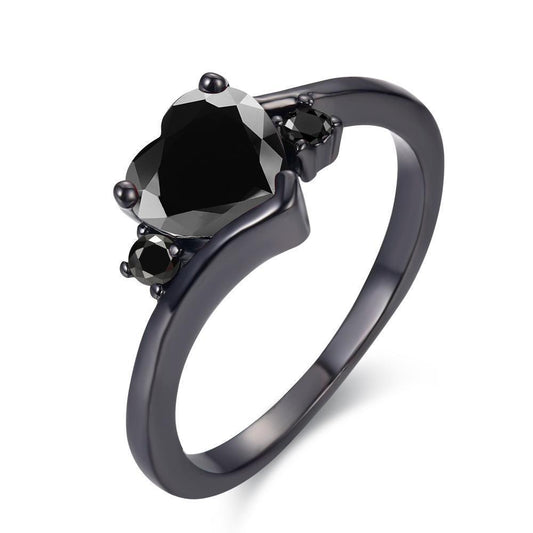 Women's Black-Metal Heart Gemstone Ring - front studio view (1 of 6)