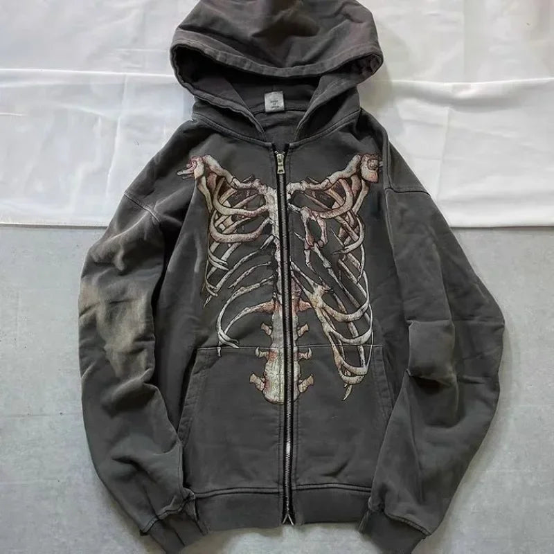 Men's Gray Acid Wash Skeleton Zip Hoodie - primary lifestyle photo (1 of 2)
