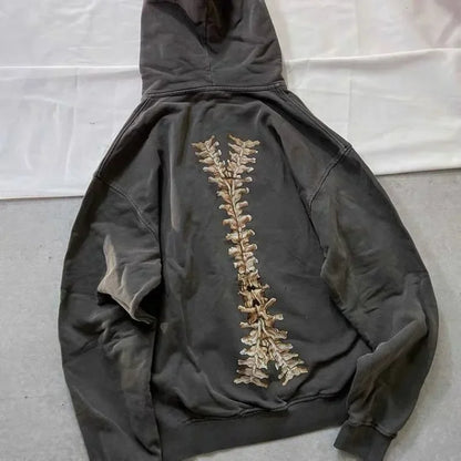 Gray Acid Wash Skeleton Zip Hoodie