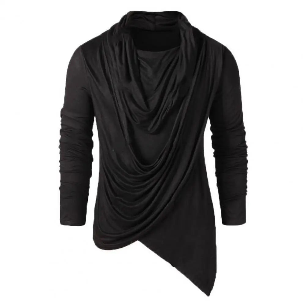 Men's Black Draped Cowl Asymmetric Top - front studio view (1 of 2)