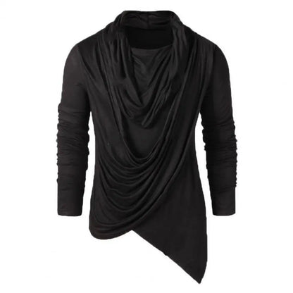 Men's Black Draped Cowl Asymmetric Top - front studio view (1 of 2)