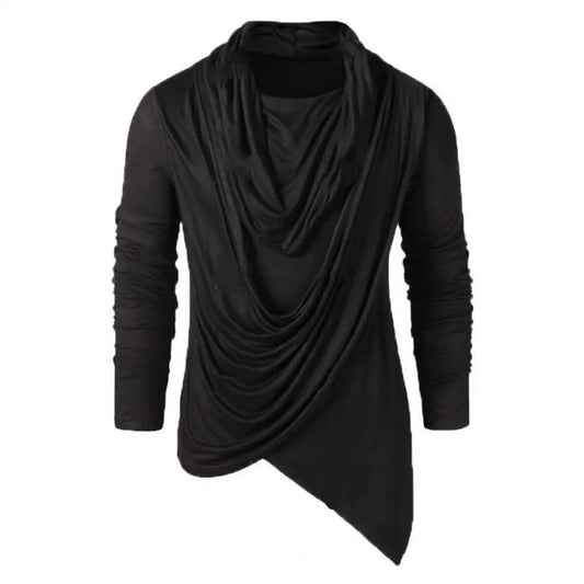 Men's Black Draped Cowl Asymmetric Top - front studio view (1 of 2)